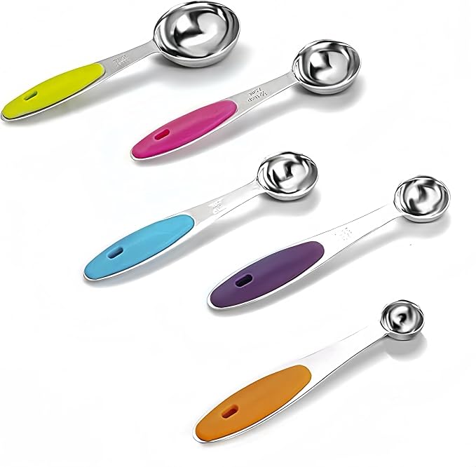RUNZI 10 Pcs Measuring Cups and Spoons Set,Stackable Metal Measure Cup for Measuring Dry and Liquid Ingredients,Used Kitchen Dry Food, Cooking Baking Measurements,Silvery