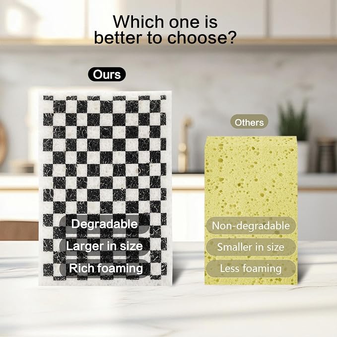 Scratch Scrub Sponge, 6 Kitchen Sponges for Cleaning Around the Home, Bathroom & More, Large Size Scratch-Free Dish Scrubber, Best for Nonstick Pots and Pans (4" x 6" x 1", Black+White)