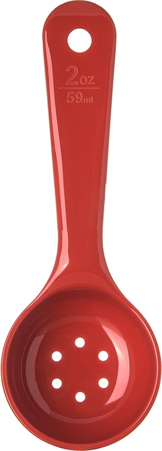 Carlisle FoodService Products 496205 Measure Miser Perforated Measuring Spoon with Short Handle, 2 Ounce, Red