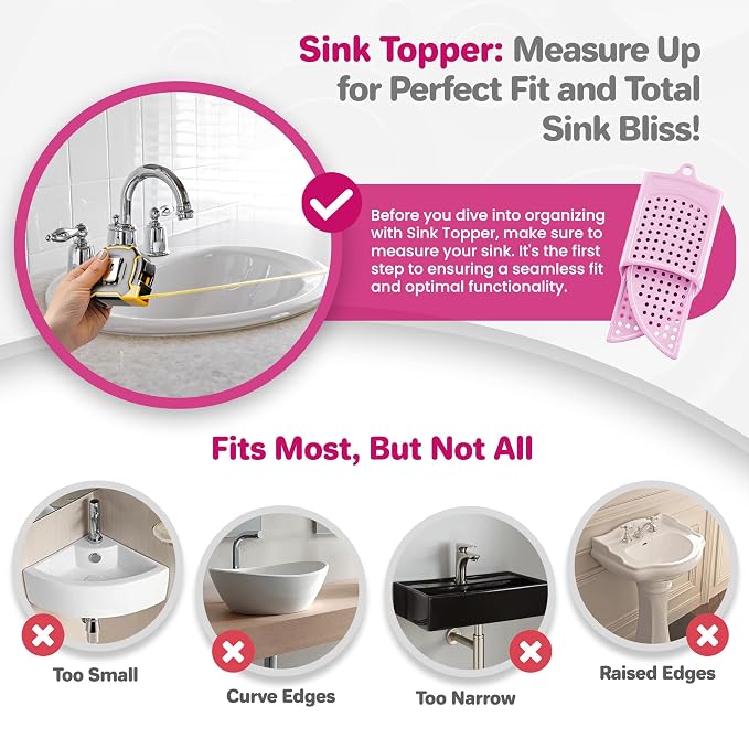 Sink Topper Bathroom Sink Cover for Counter Space, Standard Pink | Holds up to 7 lb on a steel frame; fits over basins to 19 in; 480°F silicone, hot tools; foldable makeup mat; RV, camper