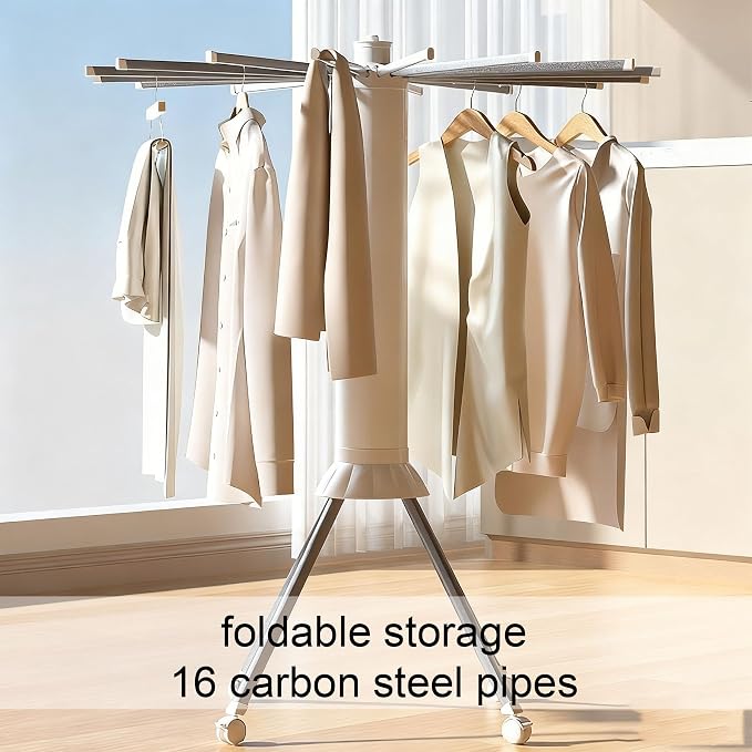 Collapsible Clothes Drying Rack, White Metal Foldable Laundry Stand with Multiple Arms, Indoor Outdoor Garment Hanger
