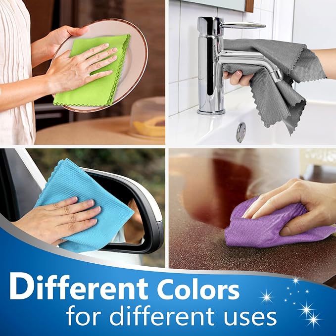 Airlab Glass Polishing Cloth Streak Free Miracle Cleaning Cloth Lint Free Microfiber Cleaning Rags for Glasses Kitchen Dish Mirrors Easy Clean, Pack of 8, 16" x 12", Multicolor