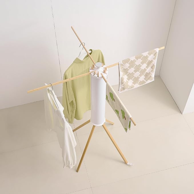 RFOUO Foldable Clothes Drying Rack with Wooden 12 Rods | Portable,Space-Saving Freestanding Drying Rack for Indoor Outdoor, Apartment, Bedroom, Laundry Room