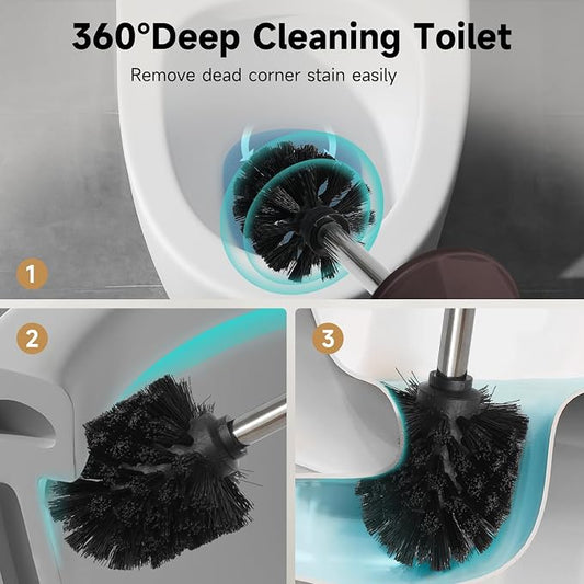 Bronze Toilet Brush and Holder,Extra Long Handled Toilet Brush for Bathroom,Stainless Steel Heavy Duty Toilet Bowl Brush,Deep Cleaning Modern Toilet Cleaner Brush -Space Saving, Covered Brush, Durable