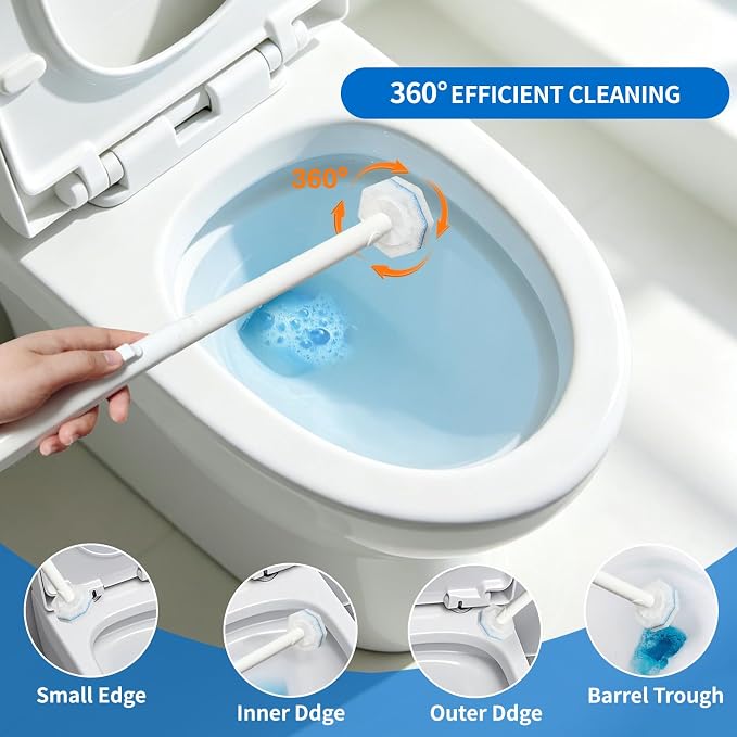 Disposable Toilet Brush Set - Toilet Bowl Wand Refills with Toilet Cleaners, Disposable Brush Heads with 5X Cleaning Power, Includes 60 Refill Heads for Clorox Toilet Brush, Wand & Storage Caddy