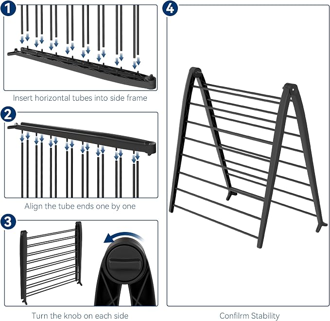Whitmor Spacemaker Folding Drying Rack, Indoor Clothes Organizer with Patent-Pending Design, Space Saving, 6" L x 26" W x 51.5" H, Black Deluxe