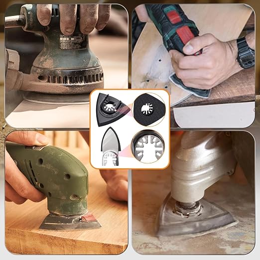 Oscillating Tool Sanding Pads Kit 114Pcs | 2Pcs Triangle Sanding Pads and 2Pcs Finger Sanding Pad, 110Pcs Multitool Sandpaper Set, Grit Fit for Finishing Wood Sanding