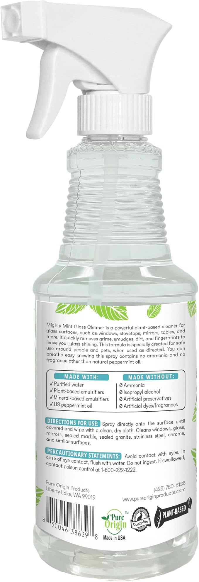 Mighty Mint Glass Cleaner, Ammonia-Free, Streak-Free Spray for Windows, Screens, Stovetop, Bathroom, Natural Peppermint Scent, 16oz