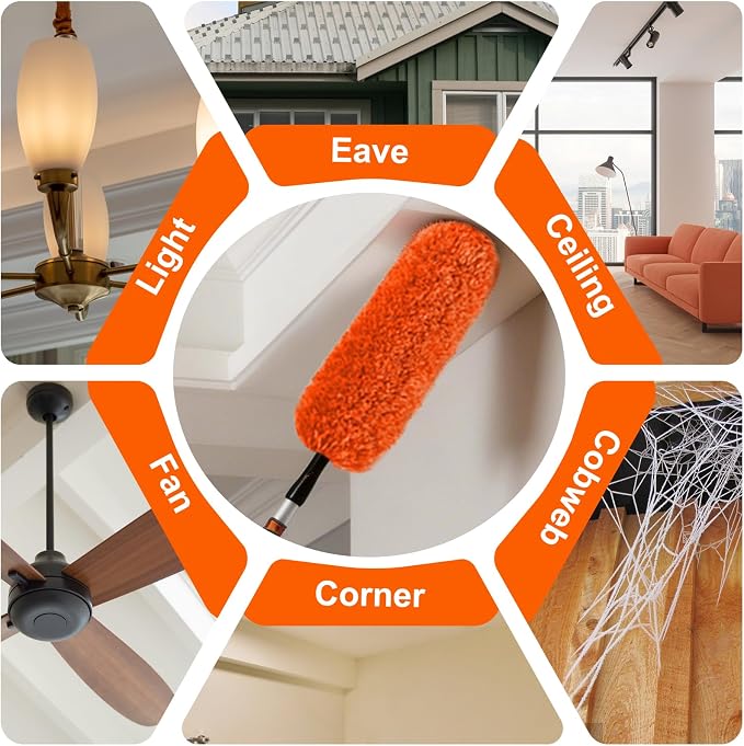 SISIUPASSIE 30FT Reach Ceiling Fan Cleaner Duster, Ceiling Fan Blade Cleaner with Extension Pole, Washable & Replaceable Microfiber Feather Duster Kits