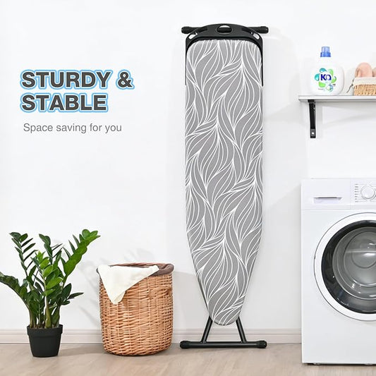 KINGBOARD Foldable Ironing Board Full Size, Iron and Ironing Board Set Large Size, Iron Boards with Ironrest & Adjustable Height,Heavy Duty Iron Table Stand with Metal Legs &Thick Cover,14×54 Gray