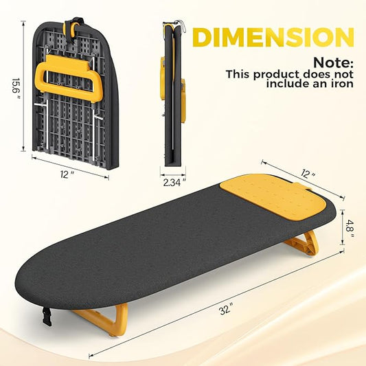 KINGBOARD Tabletop Ironing Board, Small Ironing Board with Iron Mat, Foldable Mini Iron Board, Easy Storage for Travel & Dorm, 12x32 Black