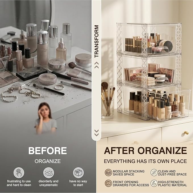 Stackable Storage Drawers 4 Pack 7in Under Bathroom Sink Organizer Boxes