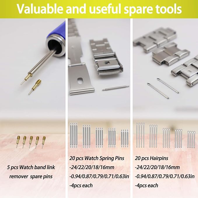 GLDCAPA Watch Link Removal Kit, Watch Band Sizing Tool for Watch Strap Adjustment, Watch Pins Replacement, Watch Hammer, Spring bar (Blue)