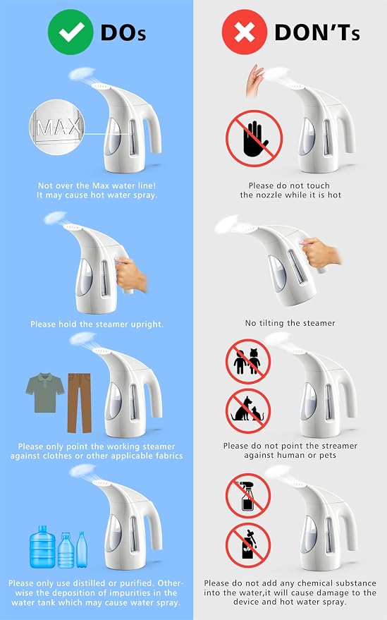 HiLIFE Steamer for Clothes, Handheld Garment Steamer, 240ml Big Capacity, 700W, Strong Power, Fabric Quick Wrinkle Remover with Brush for Home, Office(ONLY 120V)-White