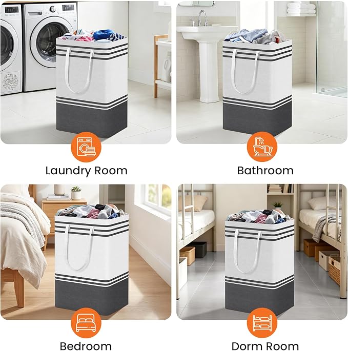 TranquilRelax 3-Pack Laundry Basket, Laundry Hamper, Grey-88L | Freestanding&Water-Resistant Laundry Hamper, Collapsible Tall Clothes Hamper with Carry Handles for Clothes, Laundry Basket