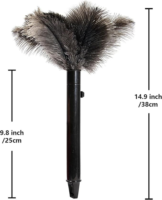 Retractable Ostrich Feather Duster for Cleaning, Fluffy and Natural Feather Duster with Retractable Handle, Reusable Eco-Friendly Handheld Cleaning Supplies (15 inch)