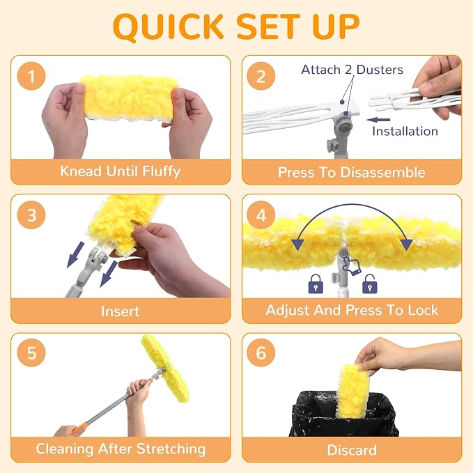 6 ft Long Handle Extendable Duster with 50 Refills for Swiffer Duster, Heavy Duty 360° Microfiber Dusting Kit for High Ceilings, Ceiling Fans, Tall Windows, and Hard-to-Reach Areas