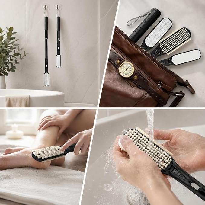 Toe Gap Cleaning Brush, 18.82"-25.98" Telescopic Toe Cleaning Brush Long Handle, Toe Scrubber for Deep Cleaning and Exfoliating for Women and Men, Elderly