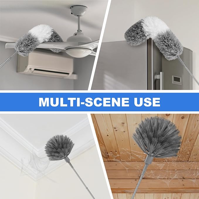 Dusters for Cleaning,Cobweb Duster Feather Duster with Extension Pole | Bendable Head Dusters for Cleaning Ceiling Fan, High Ceiling, Blinds, Furniture