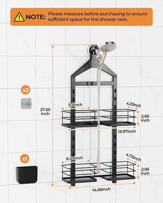 ODesign 2 Tier Height-Adjustable Shower Caddy Hanging Anti-Swing-Over The Shower Head Caddy Storage Organizer Bathroom Shelves Basket-Black