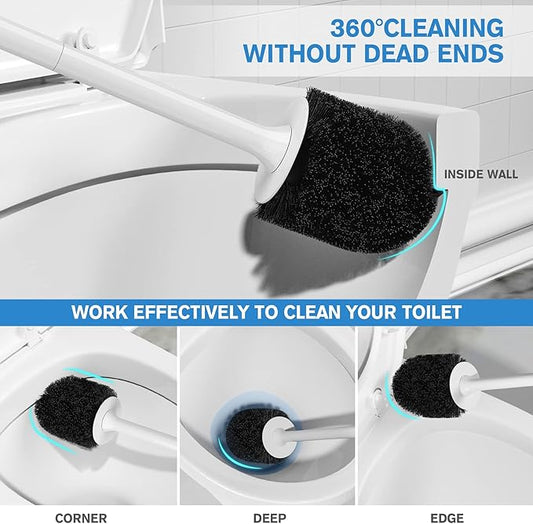 Toilet Brush 2 Pack, Toilet Bowl Brush with Ventilated Holder and Ergonomic Long Handle, Durable Bristles Toilet Scrubber Set for Bathroom Cleaning(White)