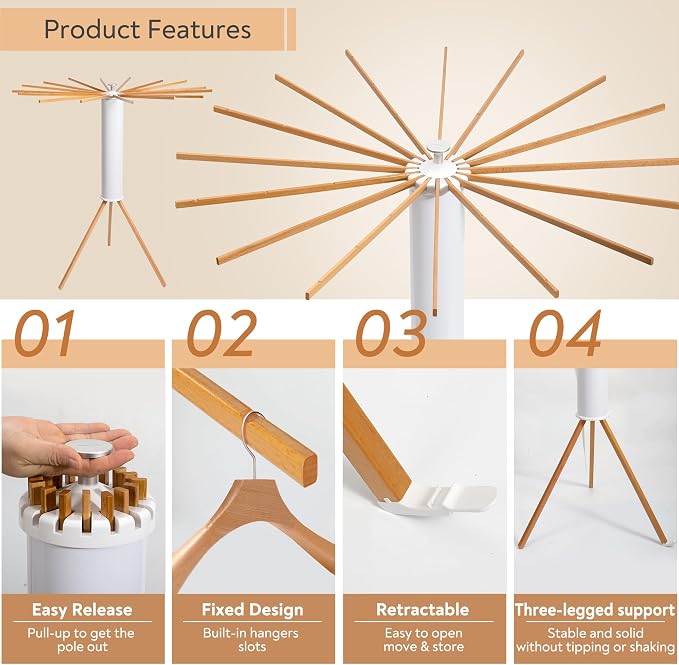 ZOFGENOW Clothes Drying Rack, Rotary Foldable Stand with 16 Arms, White | Stable Tripod Base, 50 lbs Heavy Duty, Collapsible Space Saving, indoor Laundry Room, Apartments, Balcony