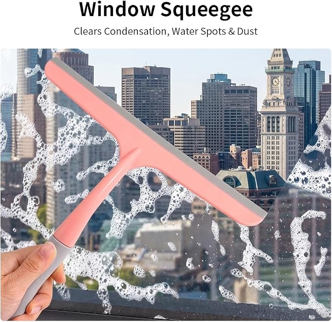 Silicone Squeegee for Shower,Window,and Mirror-Flexible Household Cleaning Tool for Glass,Tiles,and Countertops (Pink)