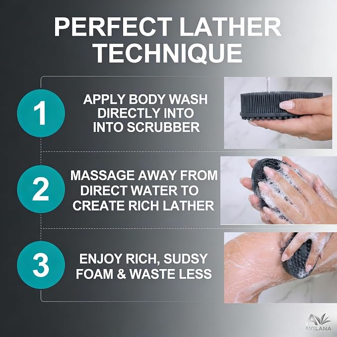 Avilana Premium Body Scrubber and Face Brush Set - Trusted Since 2017 - SGS Certified Silicone 2-in-1 Shower Kit, Dual Sided Gentle Exfoliating Loofah Alternative Sensitive Skin Women Men Gift
