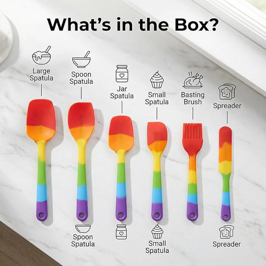 6-Piece Silicone Spatula Set, Non-Stick & Stainless Steel Core, BPA-Free, Dishwasher Safe Kitchen Utensils for Baking, Cooking, Mixing