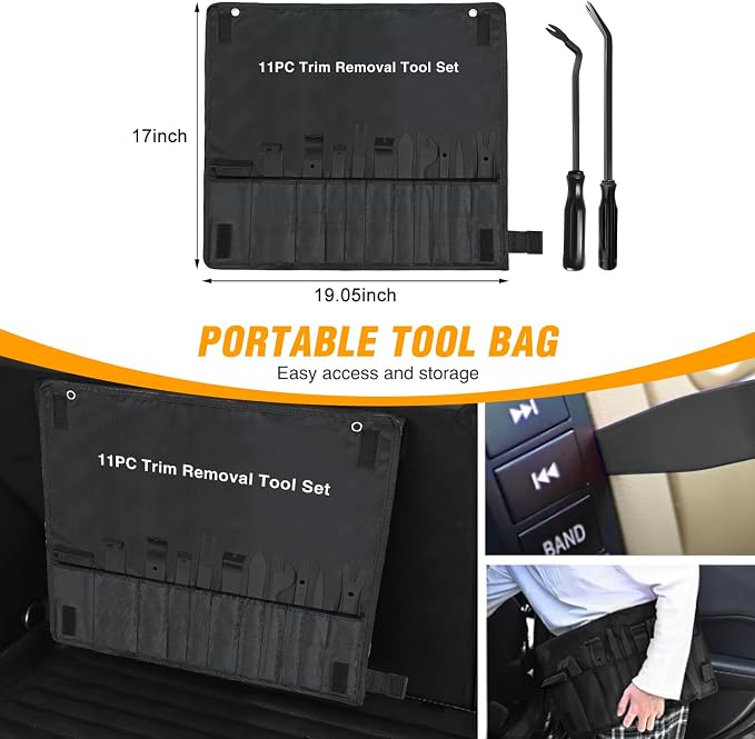 GOOACC 13PCS Nylon Trim Removal Tool Set | for Bumper Fastener Rivet Clips Car Door Clip Panel Audio Video Dashboard Dismantle Black
