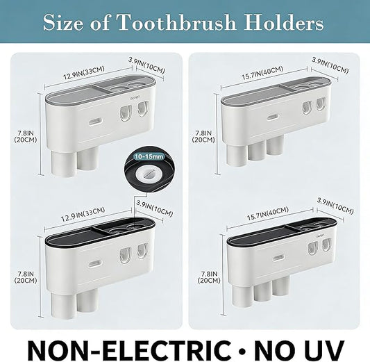 Toothbrush Holders Wall Mounted, Toothbrush Holder with Automatic Toothpaste Dispensers, 6 Brush Slots, 2 Magnetic Cups,1 Cosmetic Drawer Organizer and 1 Large Storage Tray