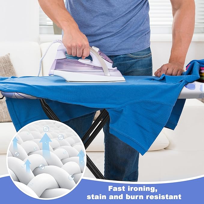 Ironing Board, Compact Ironing Board 13x43 Ironing Area with Extra Thick Heavy Duty Padded Cover, Stable Structure, Easy to Fold,Iron Mat, Brown