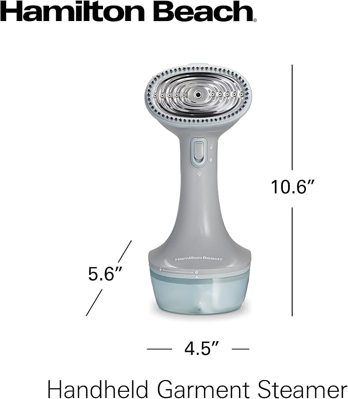 Hamilton Beach Handheld Travel Steamer for Clothes, Fabric and Drapes | Light and Handheld |Fast Heatup With 1200 Watts | 400ml Water Tank For 20 Minutes of Continuous Steam | Gray & Blue | 11557