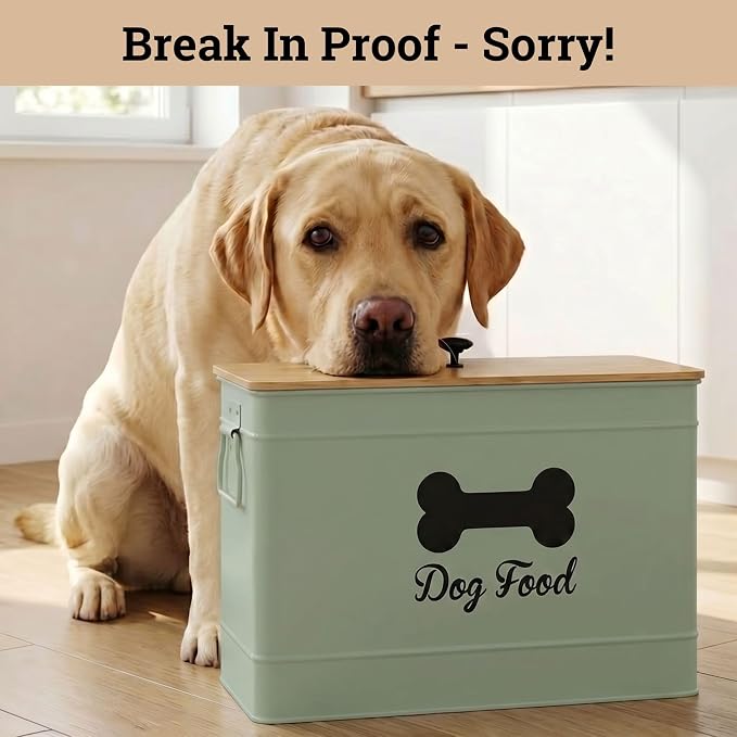 Dog Food Container Airtight Bamboo Lid 15-20 lb Sturdy Metal Handle 70 Cups | Pet Jar For Dogs up to 100lbs, Airtight Bamboo Lid, Sturdy Comfortable Metal Handle, Powder Coated Iron, Kibble Storage Bin