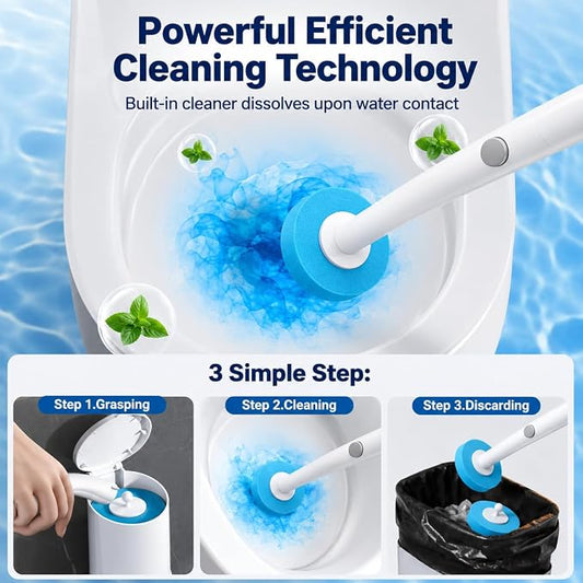Disposable Toilet Brush and Holder Set with 32 Cleaning Refill for Bathroom | Wall Mounted Disposable Toilet Bowl Brush with Extended Handle, Disposable Toilet Wand for Toilet Bathtub Sink Deep Cleaning