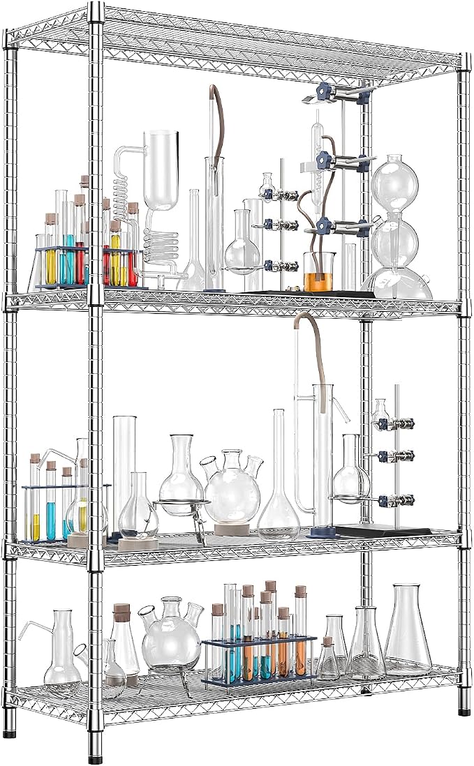 IZEUK 3400 LBS Garage Shelving Wide Storage Shelves 4 Tier Metal Shelves Heavy Duty Adjustable Utility Shelf Rack Chrome 17.7" D x 59.1" W x 70.4" H