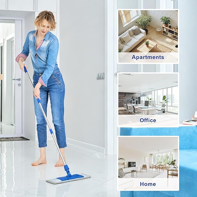 Multi Functional Mop, Including 1 Reusable Ultra-Fine Fiber Cleaning Pad and a Detachable Three Section Handle, 35.82"-51.18", Suitable for Cleaning Hardwood Floors, Marble and Tile Floors(Blue)