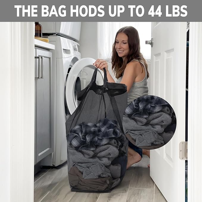 CHICVITA 75L Laundry Basket with Wheels 2-Pack, Wash Bags, Black | Tall collapsible laundry basket set for corner spaces and college dorms. Removable wash bags included
