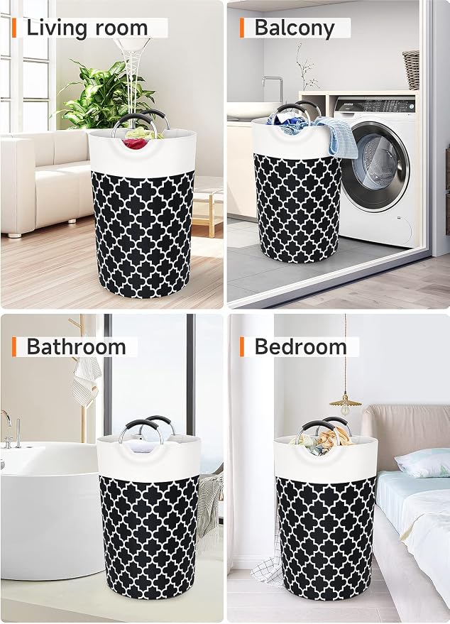 Large Laundry Basket, 115L Tall Collapsible Hamper with Handles, Black | Freestanding Laundry Hamper, Waterproof Dirty Clothes Storage Bag for College, Bathroom, Foldable Washing Bin for Travel