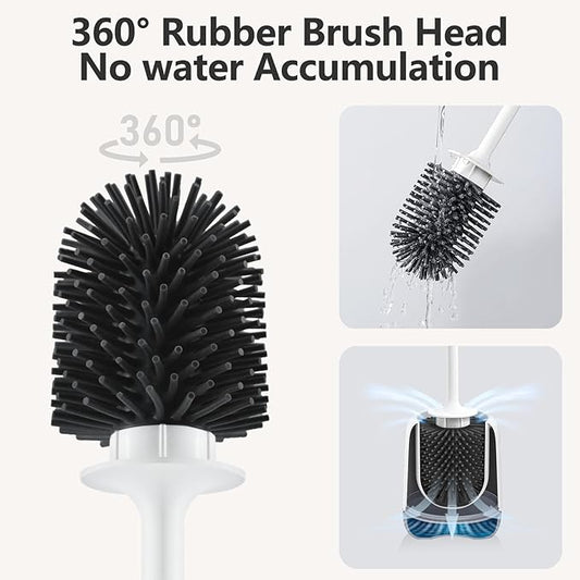 Silicone Toilet Brush Set for Bathroom Cleaner Brush Set,Non-Slip Handle with TPR Soft Bristle,Wall Mounted/Floor Standing,Toilet Scrubber Brush White and Turbo Drying