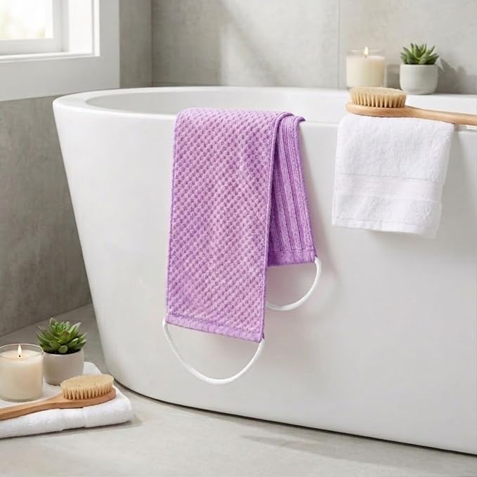 Yiclick Dual-Textured Exfoliating Washcloth Towel - Back Scrubber for Use in Shower Bath, Exfoliating Body Scrubber Exfoliator, Japanese Exfoliate Loofah Lufa Sponge Wash Cloth for Women Men