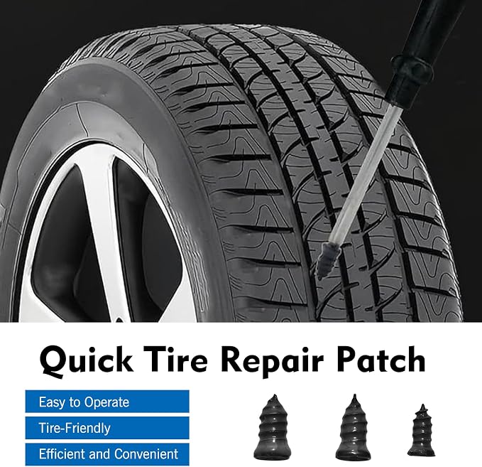 101 PCS Tire Repair Rubber Nail, 3 Size Vacuum Tire Repair Kits Spiral Rubber Screws, Fast Self-Service Tool for Car, Truck, Motorcycle, Tractor Tire Puncture Repair (Black)