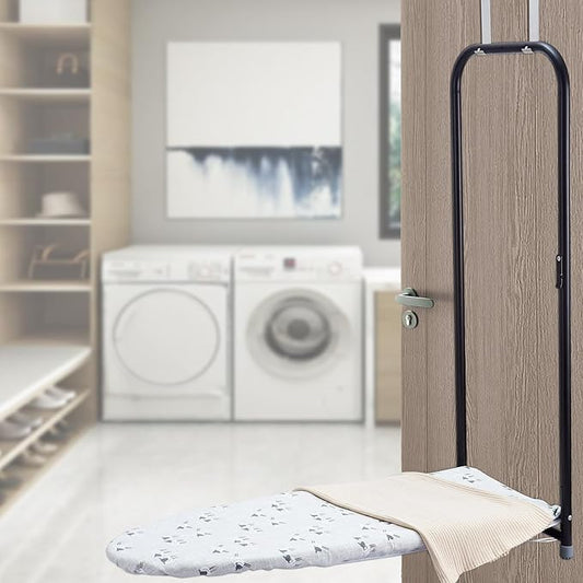 Seiritex Over the Door Ironing Board Cover 13 x 37 inch, Small Iron Board Cover w 3 Layers Heat Reflective Thick Padding with Hook and Loop Fasteners (Gray Sheep)