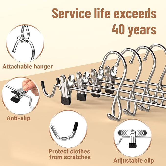 Pants Hangers Space Saving,Stackable Skirt Hangers with Clips, Hanging Closet Organizer and Storage,Clothes Hangers, College Dorm Essentials Apartment Essentials- 16 Pack