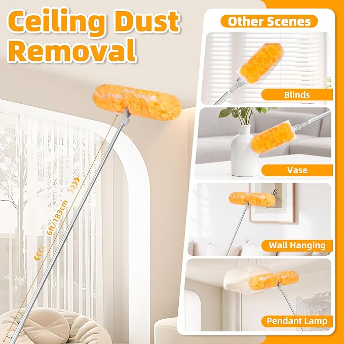 6 ft Extendable Duster Kit with 20 Refills for Swiffer Duster | 360 Heavy Duty Duster Refills, 5X Microfibers Trap Dust, Long Extended Handle for Ceiling Fan, Vents and Hard to reach Areas