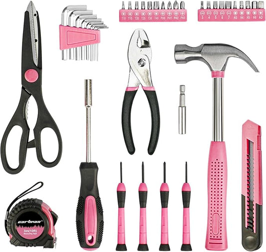 Cartman 39Piece Tool Set General Household Hand Tool Kit with Plastic Toolbox Storage Case Pink