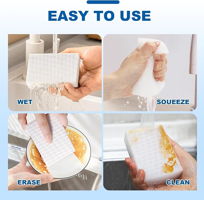Extra-Thick Melamine Sponge Erasers, 3.94 x 2.76 x 1.18 in, 21 Count | Water-activated extra-thick pads lift grime on kitchens, baths, tile, sinks and appliances; cut to fit tight spaces.
