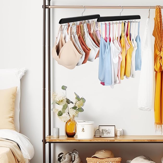 Resovo Tank Top Hanger with Premium Wood, 24 Large Capacity, Space Saving,360 Degree Rotating, Foldable Metal Hooks, Tank Tops