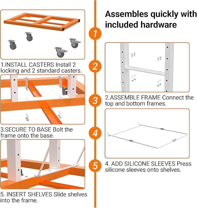 Paint Drying Rack for Cabinet Doors 50-Shelf Heavy-Duty Steel | Cabinet Door Drying Rack with Locking Casters, 2.1" Spacing, 25 lb per Tier, Mobile Rack for Paint Shops & Woodworking
