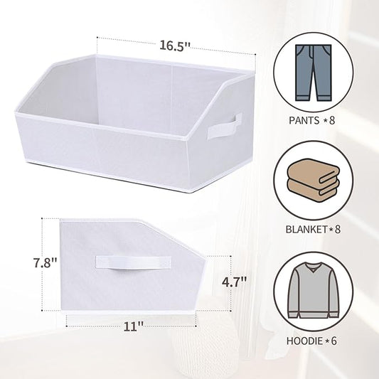 Homsorout Closet Baskets for Shelves Trapezoid - Decorative Storage Baskets with Handle, Closet Bins for Organization, Shelf Storage Bins for Clothes, Books, Home, Office, 10 Pack, White